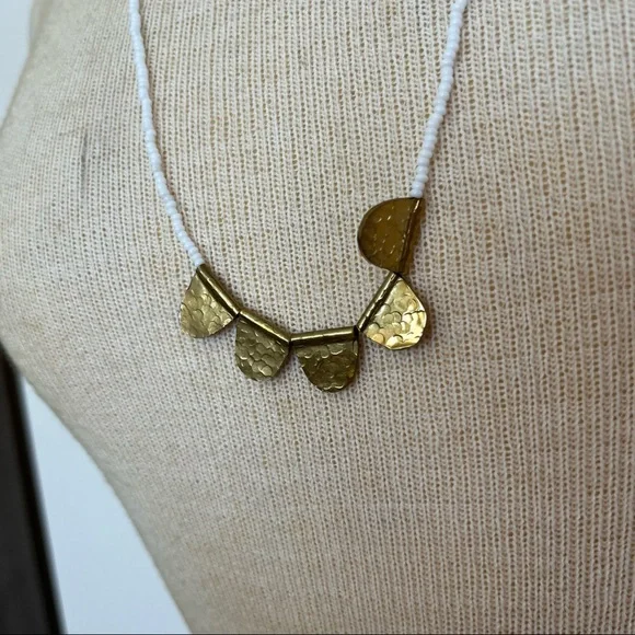 Hammered Gold and Bead Necklace - Picture 5 of 15